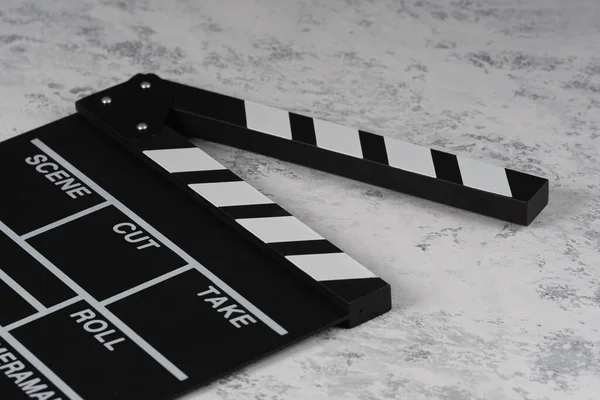 Tablero Aplausos Con Palomitas Concepto Película Clapperboard Sobre Fondo Textural —  Fotos de Stock