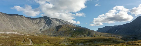 Mountain Landscape Lake Mountain Range Large Panorama Subpolar Urals Concept — Stock Photo, Image
