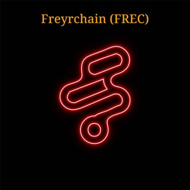 Kırmızı neon Freyrchain (Frec) cryptocurrency sembolü