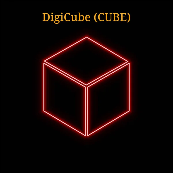 Néon rouge DigiCube (CUBE) symbole crypto-monnaie — Image vectorielle