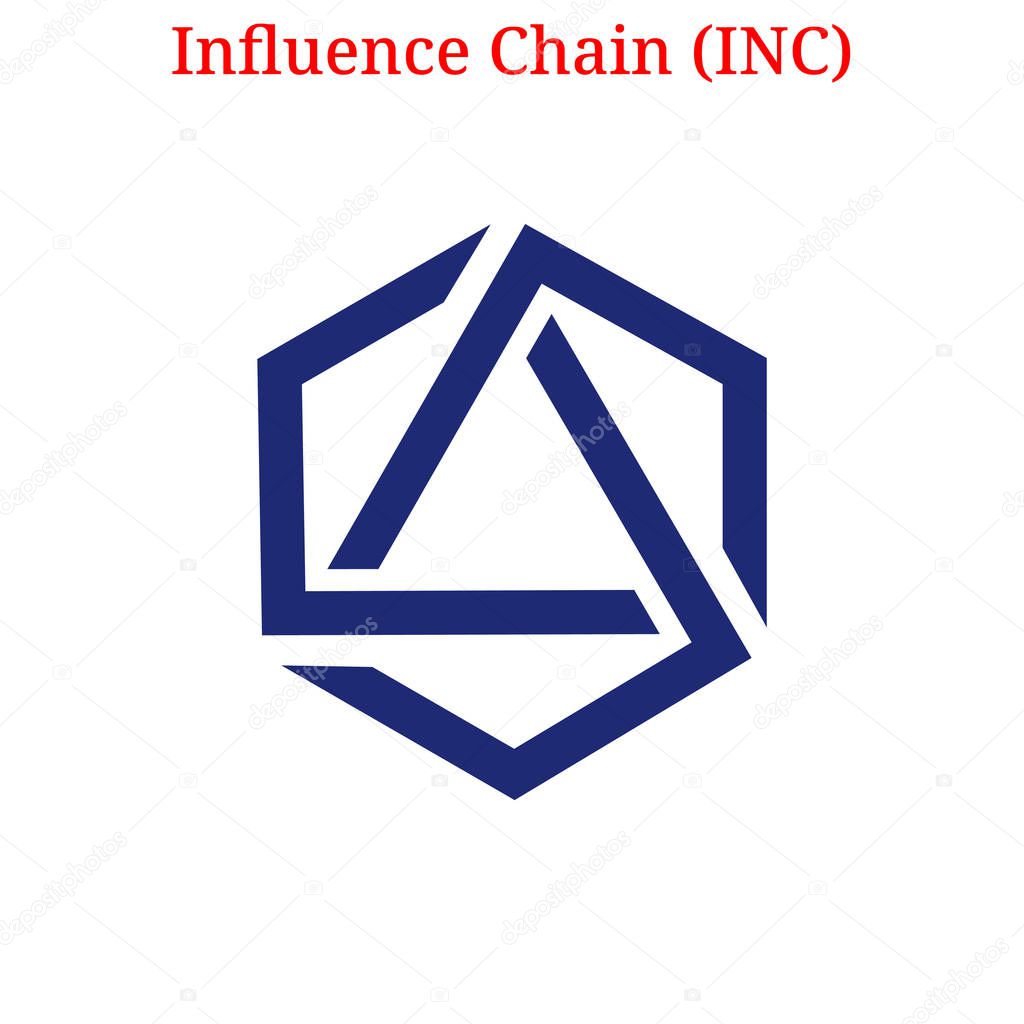 Vector Influence Chain (INC) digital cryptocurrency logo. Influence Chain (INC) icon. Vector illustration isolated on white background.