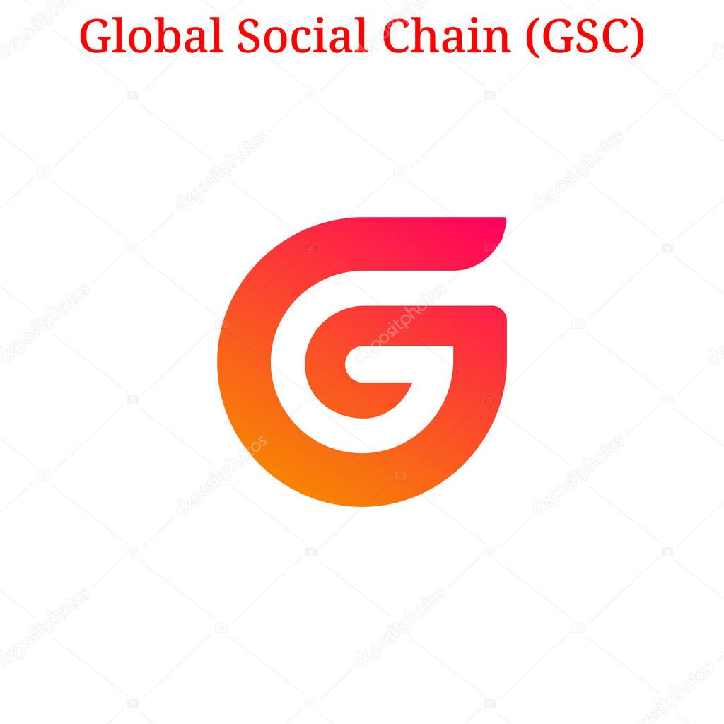 Vector Global Social Chain (GSC) digital cryptocurrency logo. Global Social Chain (GSC) icon. Vector illustration isolated on white background.