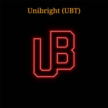 Kırmızı neon Unibright (Ubt) cryptocurrency sembolü