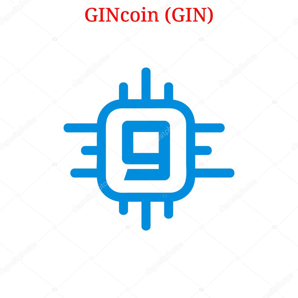 Vector GINcoin (GIN) digital cryptocurrency logo. GINcoin (GIN) icon. Vector illustration isolated on white background.