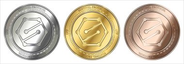 Altın, gümüş ve bronz Sentinel Protokolü (Upp) cryptocurrency madeni para. Protokolü (Upp) sikke kümesi sentinel.