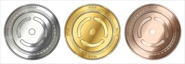 Seele (Seele) cryptocurrency, altın, gümüş ve bronz madeni para. madeni para seti.