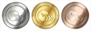Gochain (Go) cryptocurrency altın, gümüş ve bronz sikke. madeni para seti.