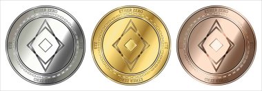 Altın, gümüş ve bronz eter sıfır (Etz) cryptocurrency madeni para. madeni para seti.
