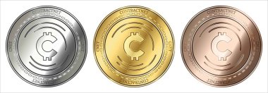 Contractnet (Cnet) cryptocurrency altın, gümüş ve bronz sikke. madeni para seti.