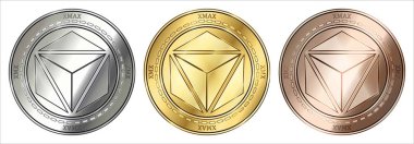 Altın, gümüş ve bronz Xmax (Xmx) cryptocurrency madeni para. madeni para seti.