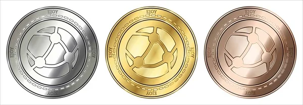Χρυσά, αργυρά και χάλκινα κέρματα κρυπτονόμισμα Ejoy (Ejoy). Σετ κερμάτων. — Διανυσματικό Αρχείο