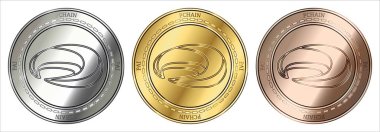 Pchain (PAI) cryptocurrency altın, gümüş ve bronz sikke. madeni para seti.