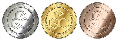 Altın, gümüş ve bronz motoru (EGNM) cryptocurrency madeni para. madeni para seti.