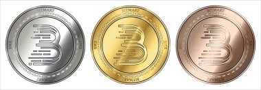 Altın, gümüş ve bronz Bitmart belirteci (Bmx) cryptocurrency madeni para. madeni para seti.