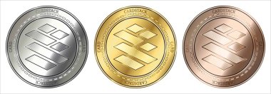Cardstack (kart) cryptocurrency altın, gümüş ve bronz sikke. madeni para seti.