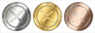 Altın, gümüş ve bronz Xrp (Xrp) cryptocurrency madeni para. madeni para seti.
