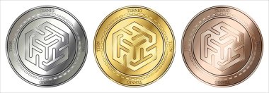 Ternio (sumru) cryptocurrency altın, gümüş ve bronz sikke. madeni para seti.