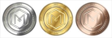 Xmct (Xmct) cryptocurrency, altın, gümüş ve bronz madeni para. madeni para seti.