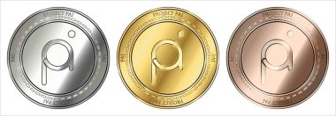 Proje Pai (PAI) cryptocurrency altın, gümüş ve bronz sikke. madeni para seti.
