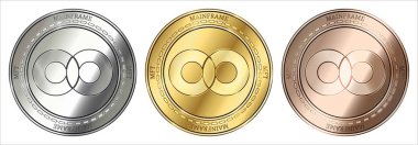 Altın, gümüş ve bronz anabilgisayar (Mft) cryptocurrency madeni para. madeni para seti.