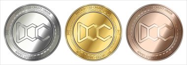 Altın, gümüş ve bronz dağıtılan kredi zinciri (Dcc) cryptocurrency madeni para. madeni para seti.