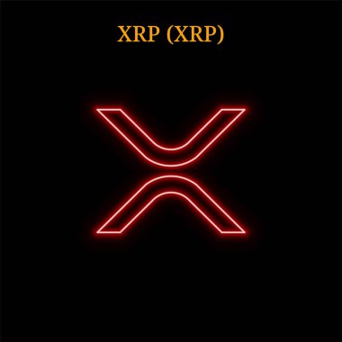 XRP (Xrp) cryptocurrency sembolü. Siyah arka plan üzerine izole vektör çizim eps10