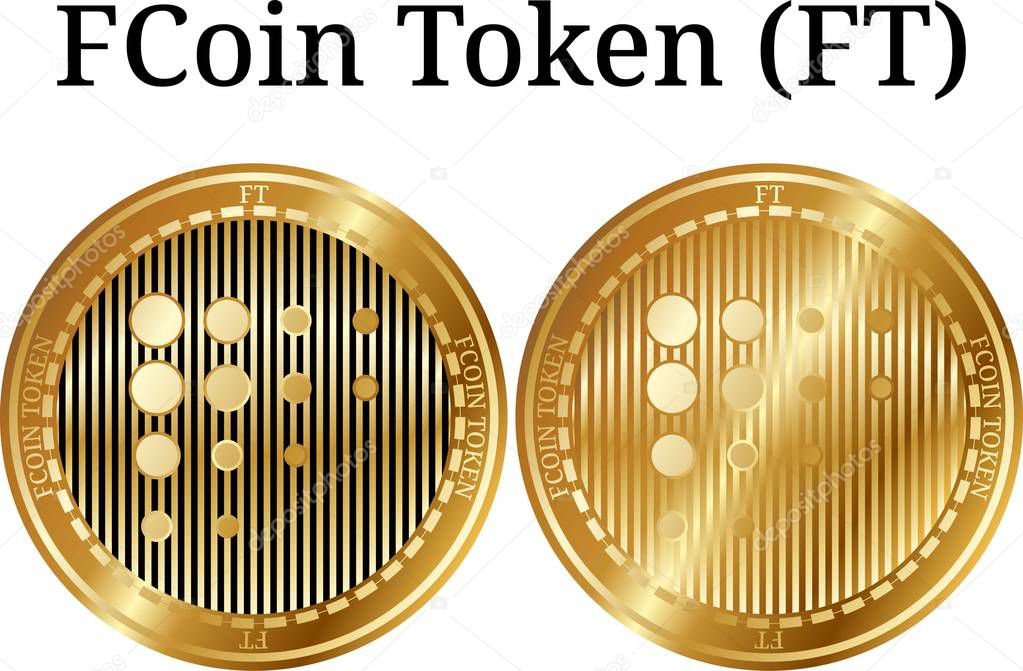 Set of physical golden coin FCoin Token (FT), digital cryptocurrency. FCoin Token (FT) icon set. Vector illustration isolated on white background.