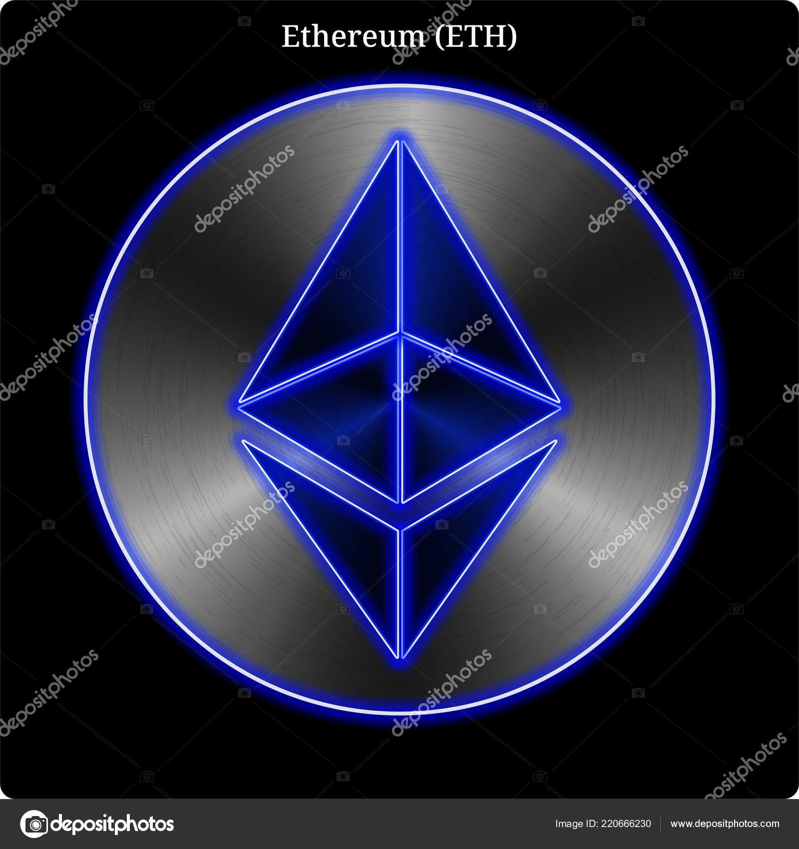 Metal Ethereum (ETH) coin witn blue neon glow. Stock Vector by ©titan81  220666230