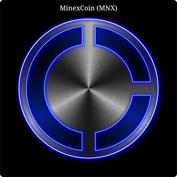 Metal MinexCoin (MNX) moneda witn brillo de neón azul . — Archivo Imágenes Vectoriales