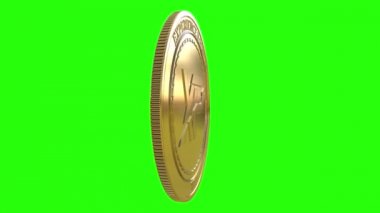 Altın sikke deneyim puanı (Xp) cryptocurrency mükemmel döngü üzerinde yeşil arka plan izole iplik. 4k video. 3D render.