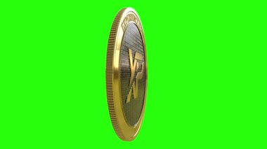 Altın sikke deneyim puanı (Xp) cryptocurrency mükemmel döngü üzerinde yeşil arka plan izole iplik. 4k video. 3D render.