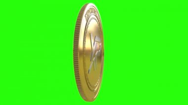 Altın sikke deneyim puanı (Xp) cryptocurrency mükemmel döngü üzerinde yeşil arka plan izole iplik. 4k video. 3D render.