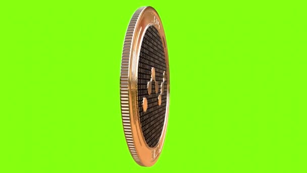Golden Coin Nano Cryptocurrency Spinning Perfect Loop Isolated Green Background — Stock Video