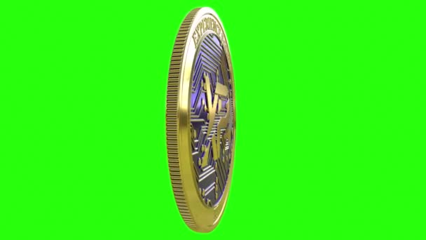 Gouden Munt Ervaringspunten Cryptocurrency Spinnen Perfecte Lus Geïsoleerd Groene Achtergrond — Stockvideo