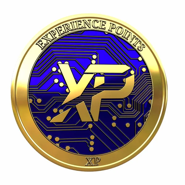 Golden coin Experience Points (XP) cryptocurrency isolated on white background. 3D render