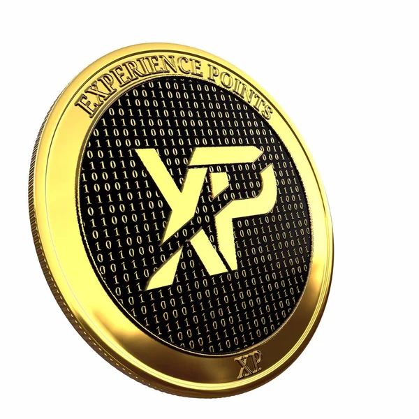 Golden coin Experience Points (XP) cryptocurrency isolated on white background. 3D render