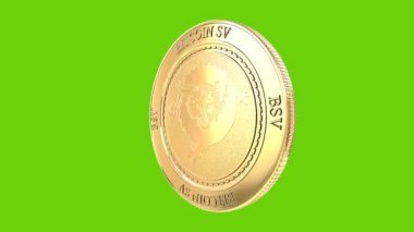 Altın sikke Bitcoin Sv cryptocurrency mükemmel döngü üzerinde yeşil arka plan izole iplik. 4k video. 3D render.