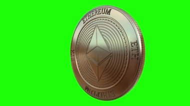 Mükemmel döngü üzerinde yeşil arka plan izole iplik altın sikke Ethereum klasik (vb) cryptocurrency. 4k video. 3D render.
