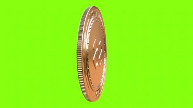 Altın sikke ağ (tezgah) ağırşaklar cryptocurrency mükemmel döngü üzerinde yeşil arka plan izole iplik. 4k video. 3D render.