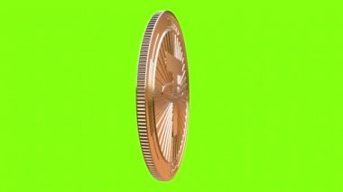 Altın sikke urgan (kontrol) cryptocurrency mükemmel döngü üzerinde yeşil arka plan izole iplik. 4k video. 3D render.