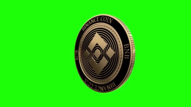 Golden Coin Binance Coin Cryptocurrency Spinning Perfect Loop Isolated Green — Stock Video