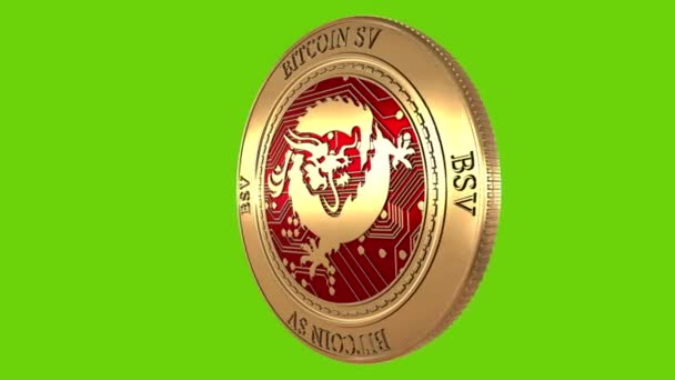 Golden Coin Bitcoin Cryptocurrency Spinning Perfect Loop Isolated Green Background — Stock Video