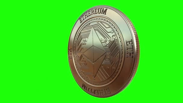 Золота Монета Ethereum Eth Cryptocurrency Спінінг Ідеальний Петлю Ізольовані Зеленому — стокове відео
