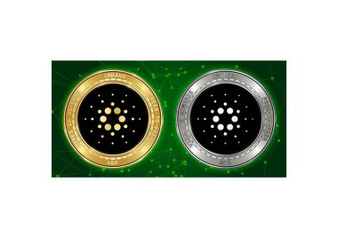 Arka planını blockchain altın ve gümüş Cardano (Ada) cryptocurrency demir