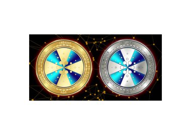 Arka planını blockchain altın ve gümüş Cardano (Ada) cryptocurrency demir