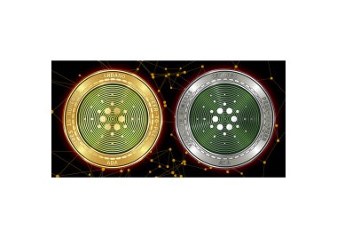 Arka planını blockchain altın ve gümüş Cardano (Ada) cryptocurrency demir