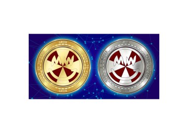 Arka planını blockchain altın ve gümüş sırıtış cryptocurrency demir