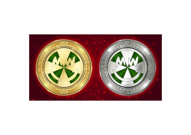 Arka planını blockchain altın ve gümüş sırıtış cryptocurrency demir