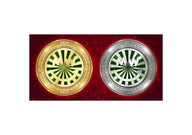 Arka planını blockchain altın ve gümüş sırıtış cryptocurrency demir