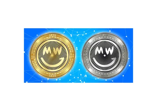 Gold und Silber grinsen Kryptowährungsmünzen auf dem Hintergrund der Blockchain — Stockvektor